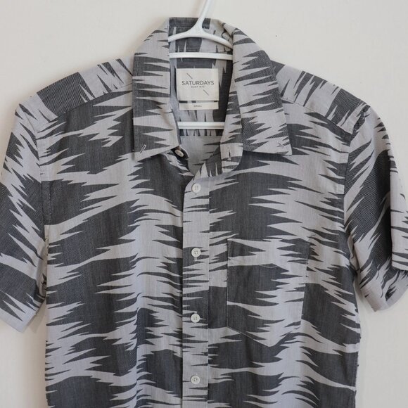 Saturdays Surf NYC Button Up Safari Print Shirt Gray Men's Small - Picture 2 of 6